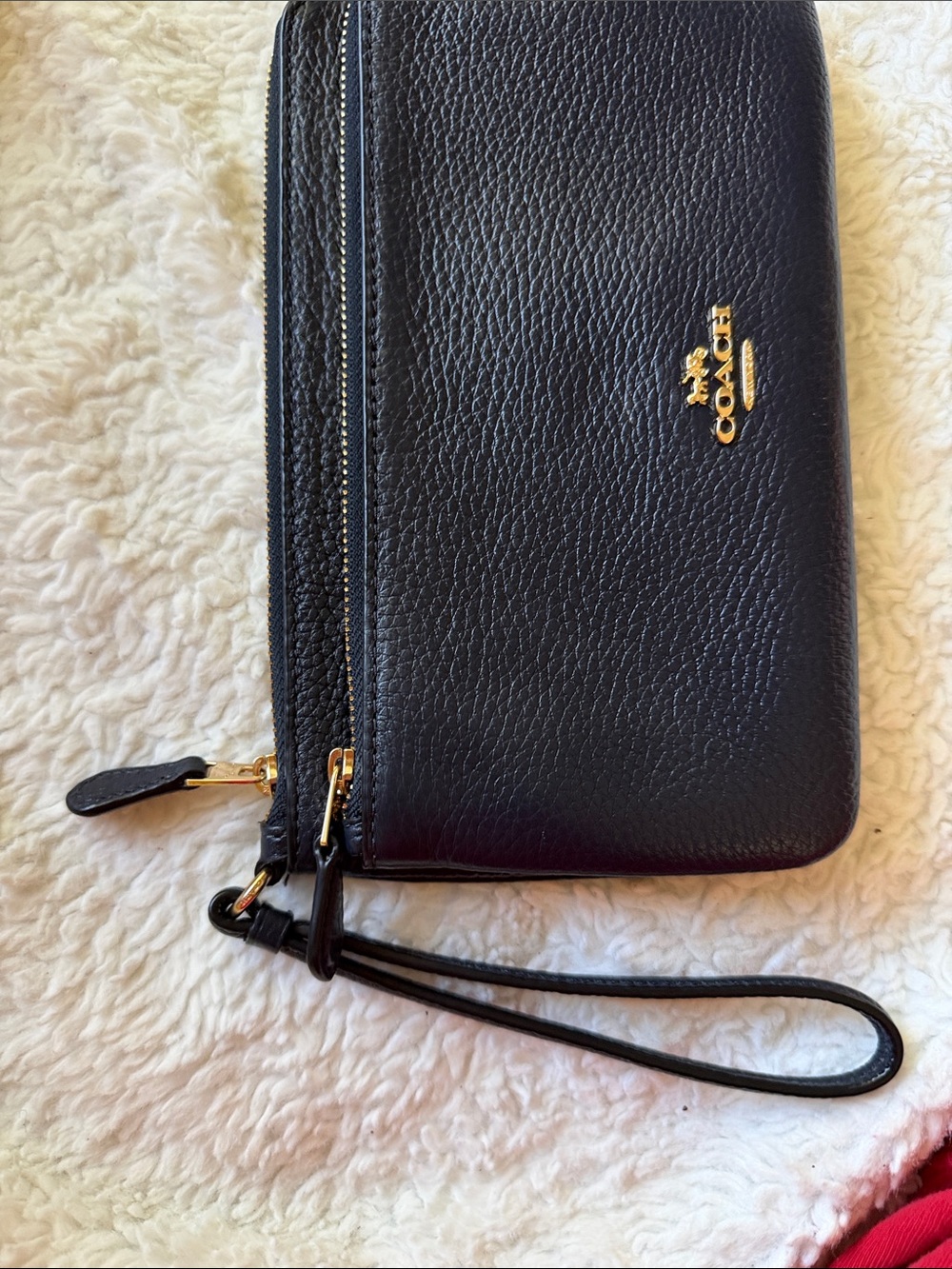 Coach Black Pebbled Leather Wristlet with Gold Logo